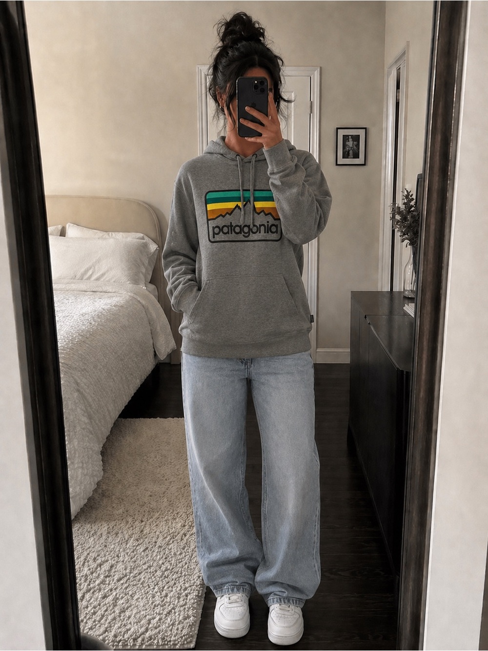 Patagonia Gray Hoodie with Striped Mountain Logo